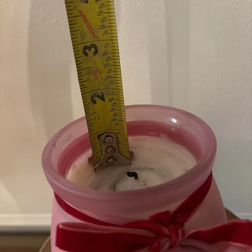 Pink honey jar styled candle with ribbon bumble bee